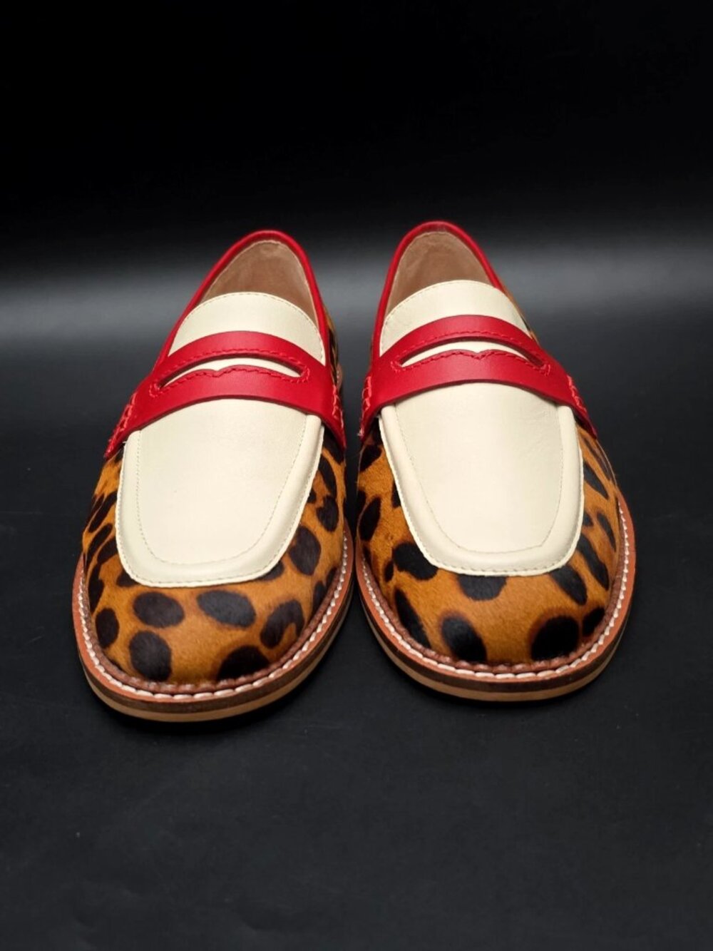 Boden Nya White Leopard Red Slip-on Penny Loafers Women's Size US 8 EU 39 NEW - Picture 3 of 12